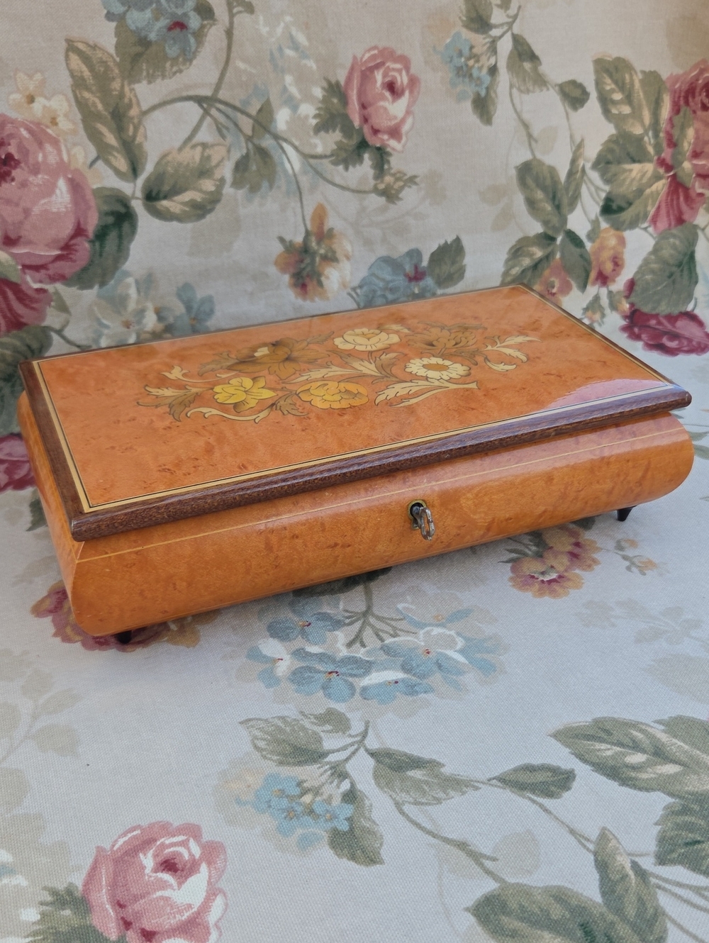 Vintage Swiss Reuge 18-Note Music Jewelry Box Italian Sorrento Wood with Key